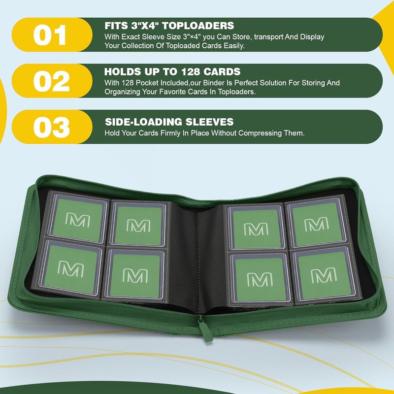 MOSLA Toploader Binder,4-Pocket Side Load Trading Card Album, Holds 128 Cards with Double-Sided Pockets for MTG, Sports Cards, Top Loader Storage - Image 3